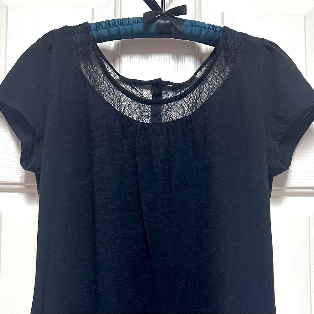 LOFT Black Cotton Shirt with Delicate Lace Details. Size M